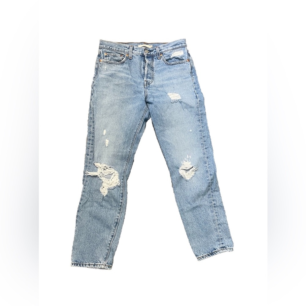 Levi’s Wedgie Premium Denim Jeans Womens Size 28 Button Fly Raw Hem Distressed